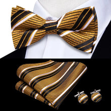 Solid Silk Bow Tie Hanky Cuff Links Set