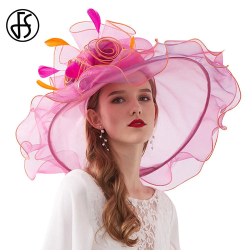 Kentucky Derby Wide Brim Flower Feather Hat