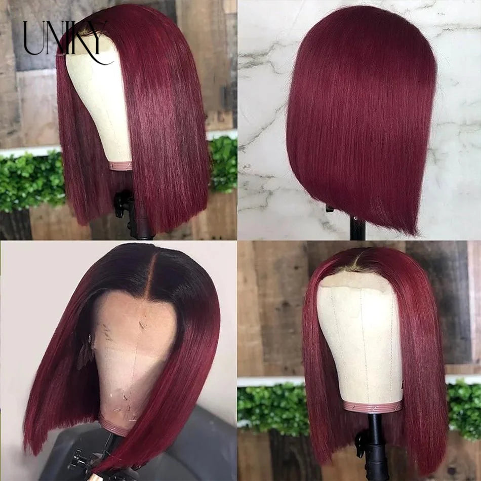 Red Straight Bob T-Part Human Hair Wig