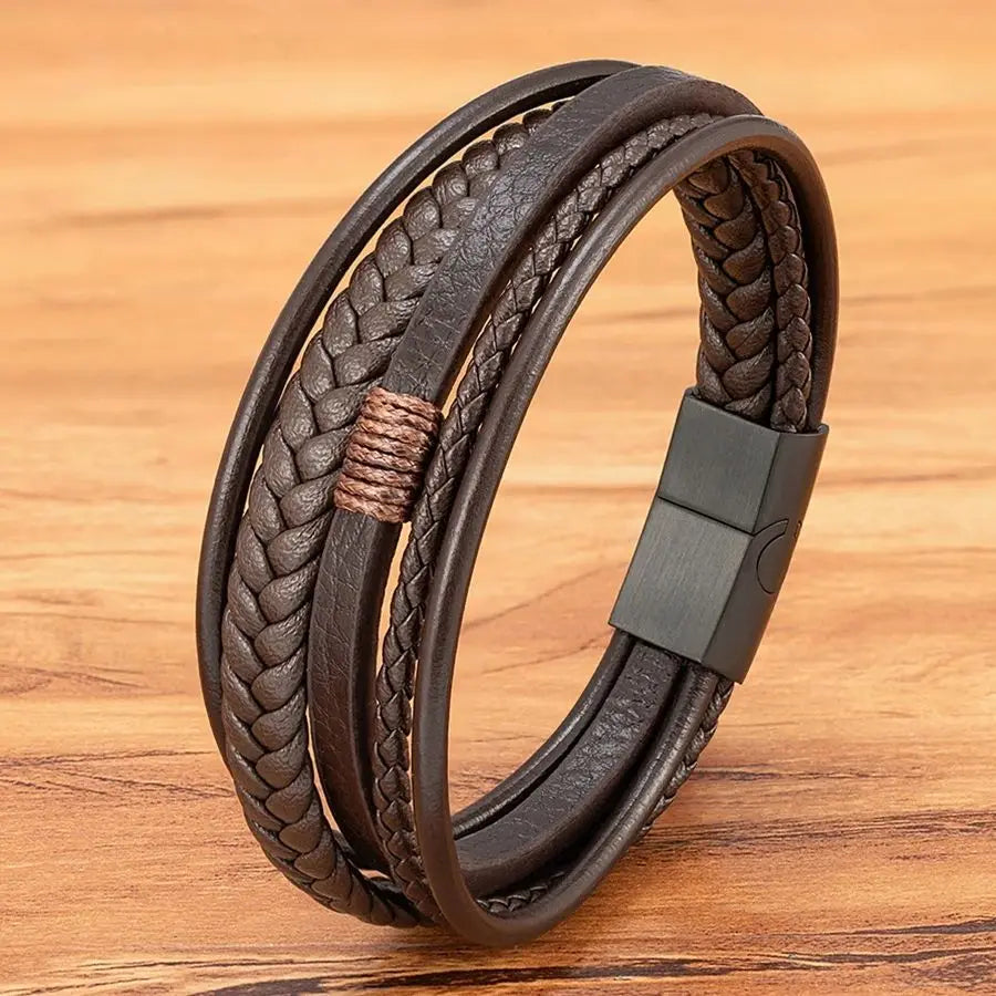 XQNI Hand-Woven Leather Multilayer Bracelet