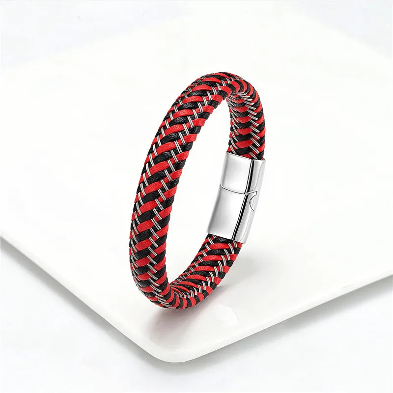Leather Rope Stainless Steel Buckle Braided Bracelet