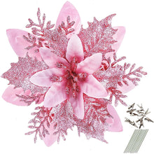 18Pcs Glitter Artificial Christmas Flowers With Clips