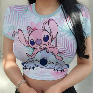 Cartoon Print Crop Top Slim Fit T-Shirt