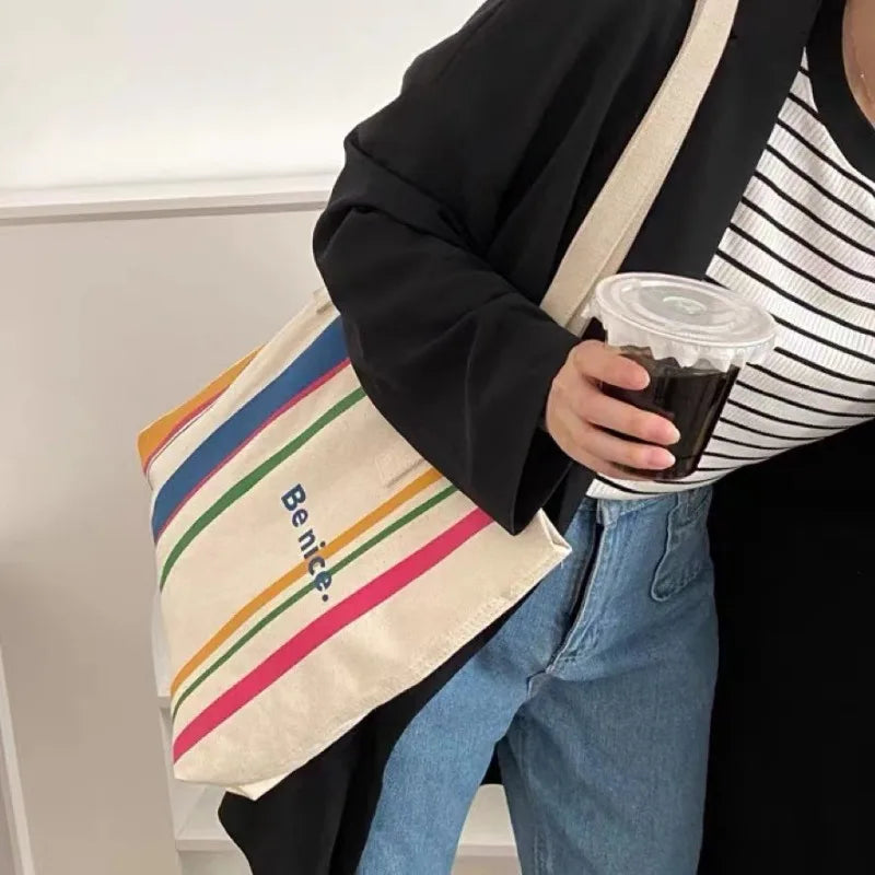 Simple Line One Shoulder Canvas Bag