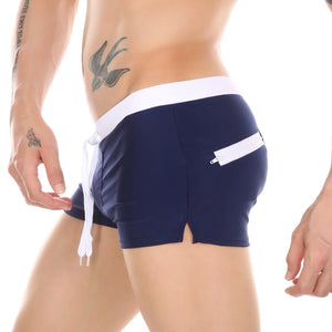 Solid Color Single Pocket Swimming Trunks