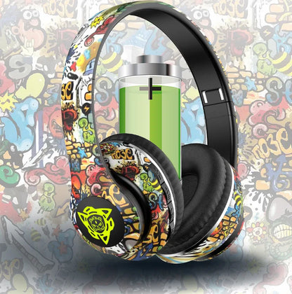 LED Graffiti Foldable Wireless Bluetooth Headphones Noise Canceling with Super Bass