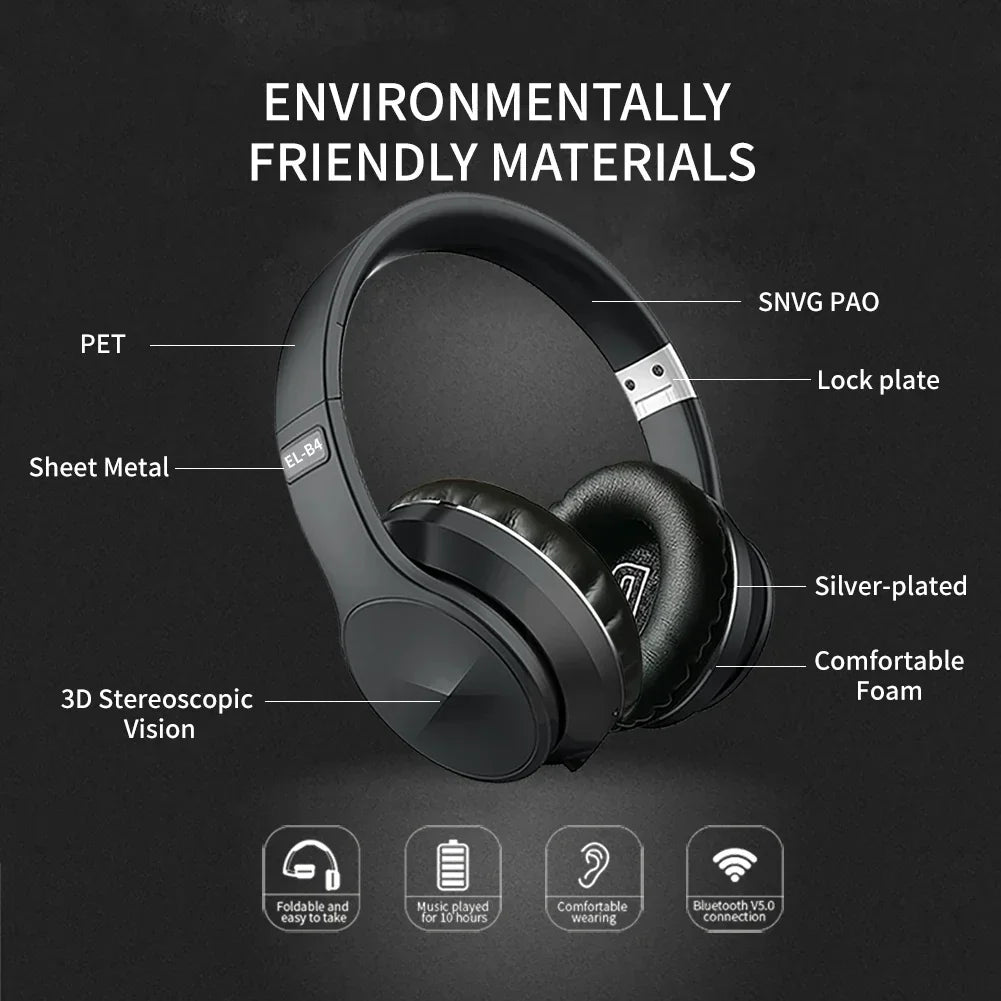 Foldable Bluetooth Earmuffs Headset with FM Radio TWS Wireless