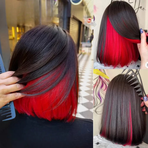 Black To Red Bob Wig Straight Shoulder Length