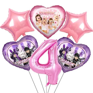 Pink Robloxed Theme Birthday Party Decorations Tableware Balloons Cups Plates Banner Backdrop Set