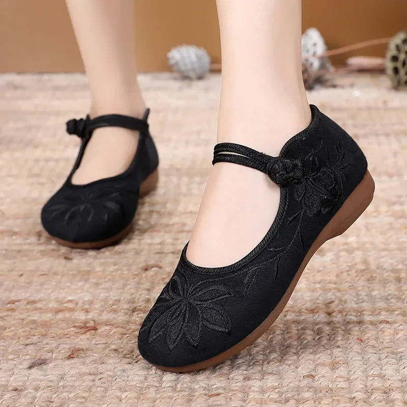 Retro Embroidered Anti-Skid Ballet Shoes