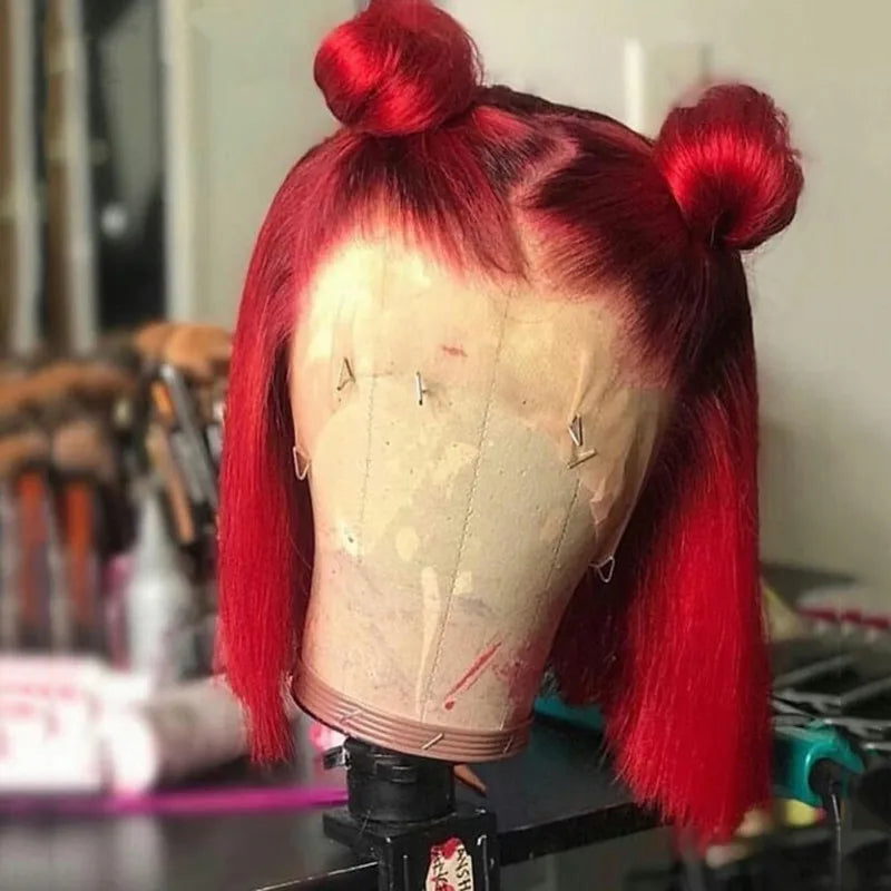 Red Bob Human Hair Straight Short Wig