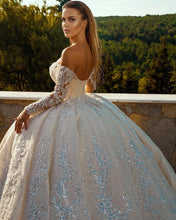 Beaded Appliques Sequined Off Shoulder Wedding Dress with Pleat Sweep Train