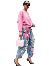 D8685  Fashion Print Loose Fit Distressed Jeans