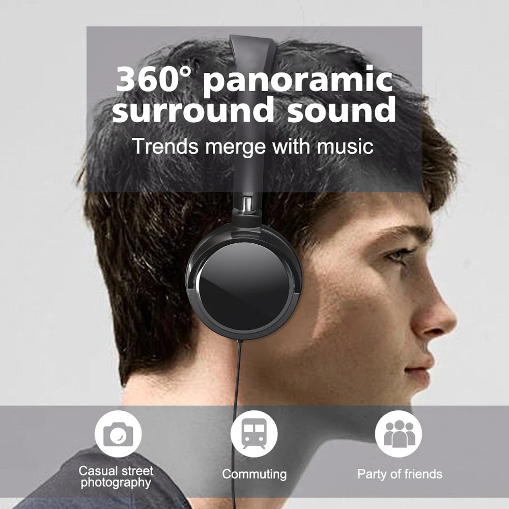 Foldable Adjustable Wired 3.5mm/Type C Bass Stereo Headphones