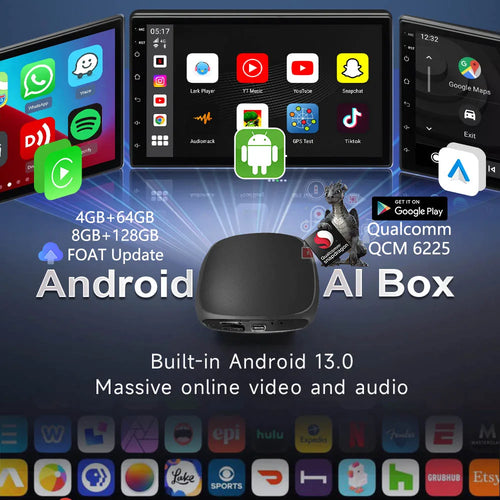 Android 13 CarPlay Ai Box 8+128G Wireless QCM6225 8-Core 4G LTE for Youtube Netflix Car Intelligent Systems