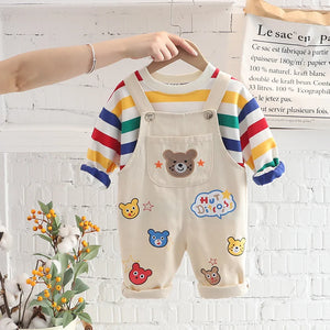 Half-sleeve Top and Overalls 2Pcs Set