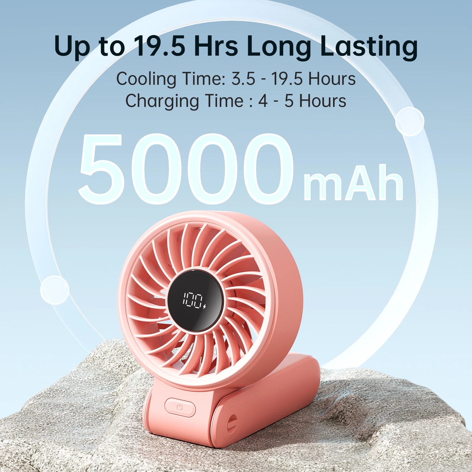 JISULIFE Portable Handheld Fan with LED Display 5 Speed