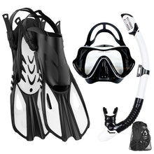 Mask Fin Snorkel Set Panoramic View Mask Adjustable Dive Flipper Dry Top Snorkel and Travel Bag