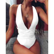 Plunging One Piece Backless Belted Swimsuit