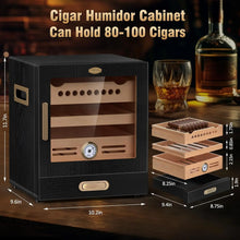 Spanish Cedar Wood Cigar Humidor Cabinet with Accessories Drawer, Precision Hygrometer and 2 Humidifiers