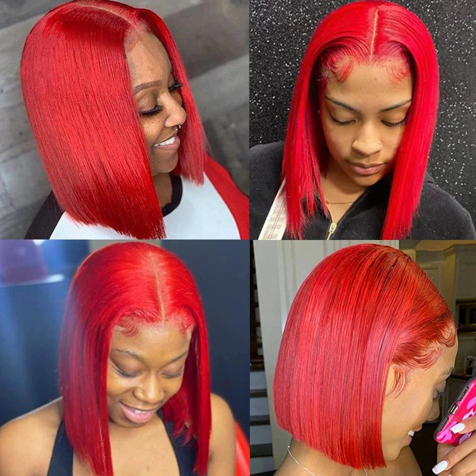 Red Bob Human Hair Straight Short Wig