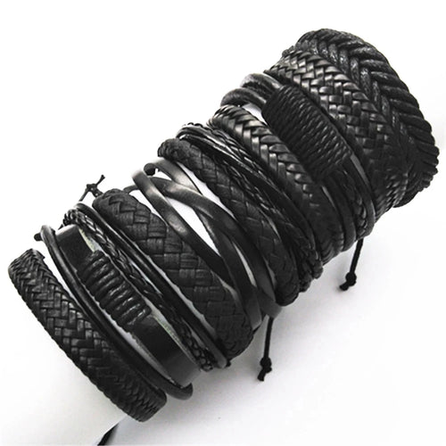 10 Pcs/set Black Wrap Woven Handmade Leather Bracelets