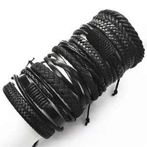 10 Pcs/set Black Wrap Woven Handmade Leather Bracelets