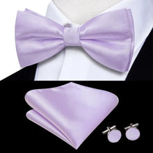 Solid Silk Bow Tie Hanky Cuff Links Set