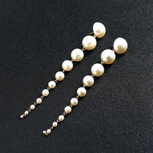 Elegant Gradient Handmade Simulated Pearl Tasseled Long Dangle Earrings