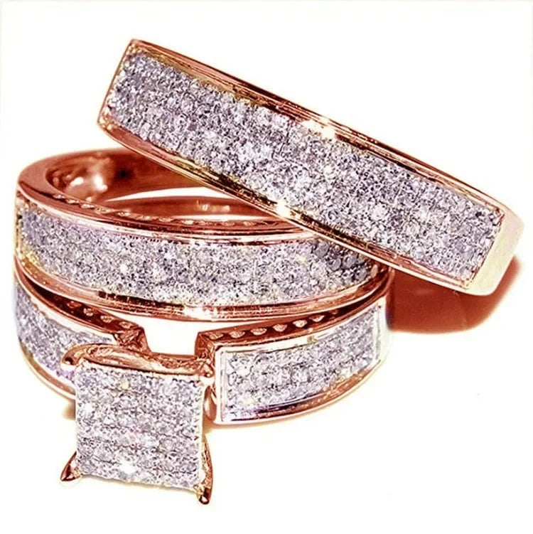 3 pcs/set Colorful Cubic Zirconia Inlaid Ring