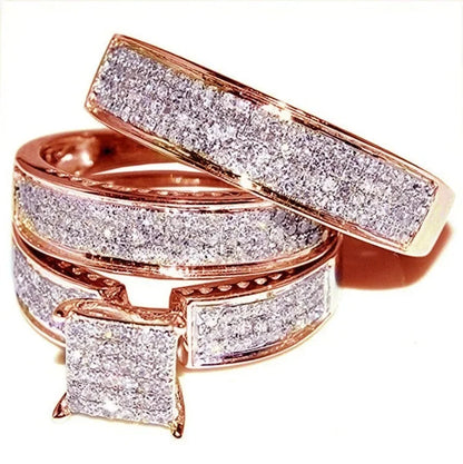3 pcs/set Colorful Cubic Zirconia Inlaid Ring