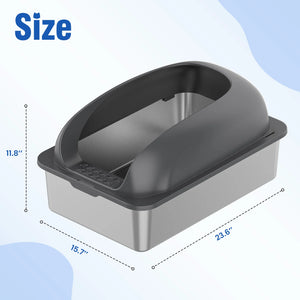 24in Stainless Steel Cat Litter Box with Lid Anti-Urine Leakage Scoop and Mat Included