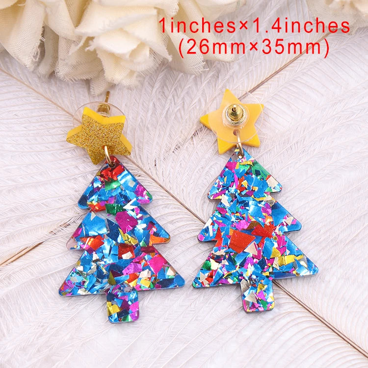 Hanging Drop Christmas Tree Acrylic Earrings earr