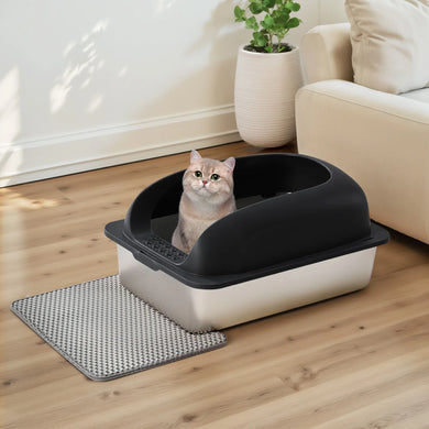 24in Stainless Steel Cat Litter Box with Lid Anti-Urine Leakage Scoop and Mat Included