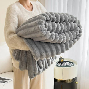 Solid Color Thick Wide Striped Multifunctional Blanket