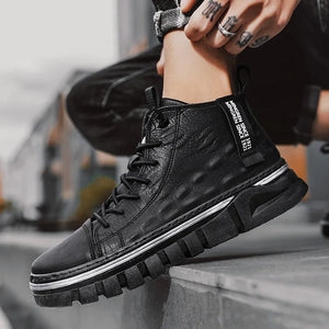 Thick Sole Faux Leather High Ankle Sneakers