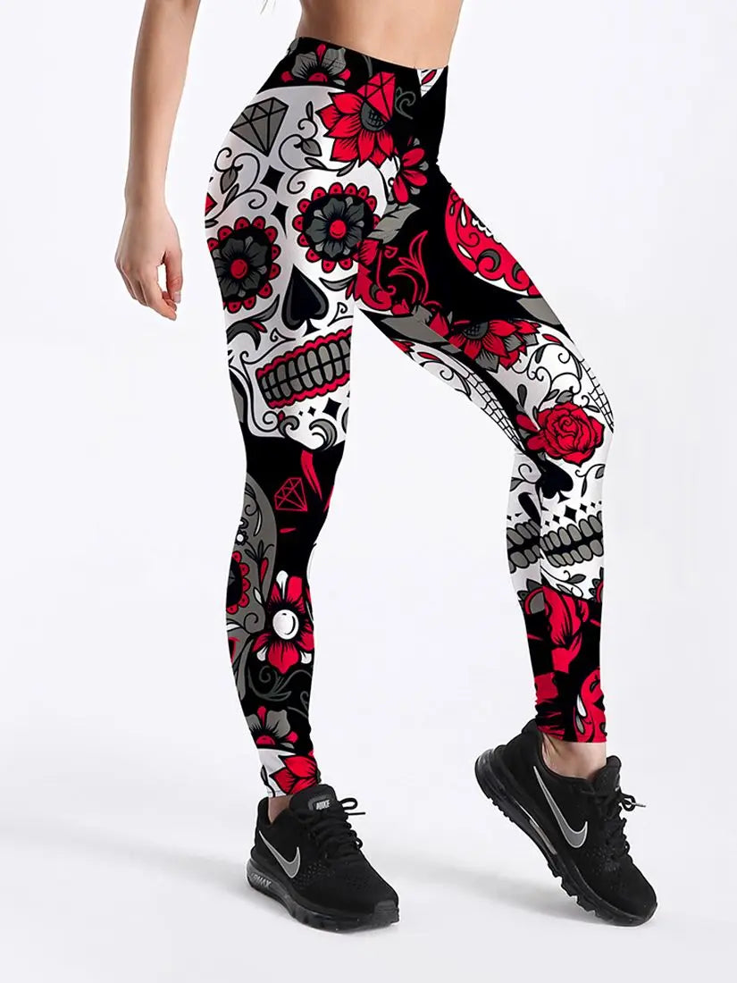 Qickitout Cartoon Skull Digital Printed Leggings