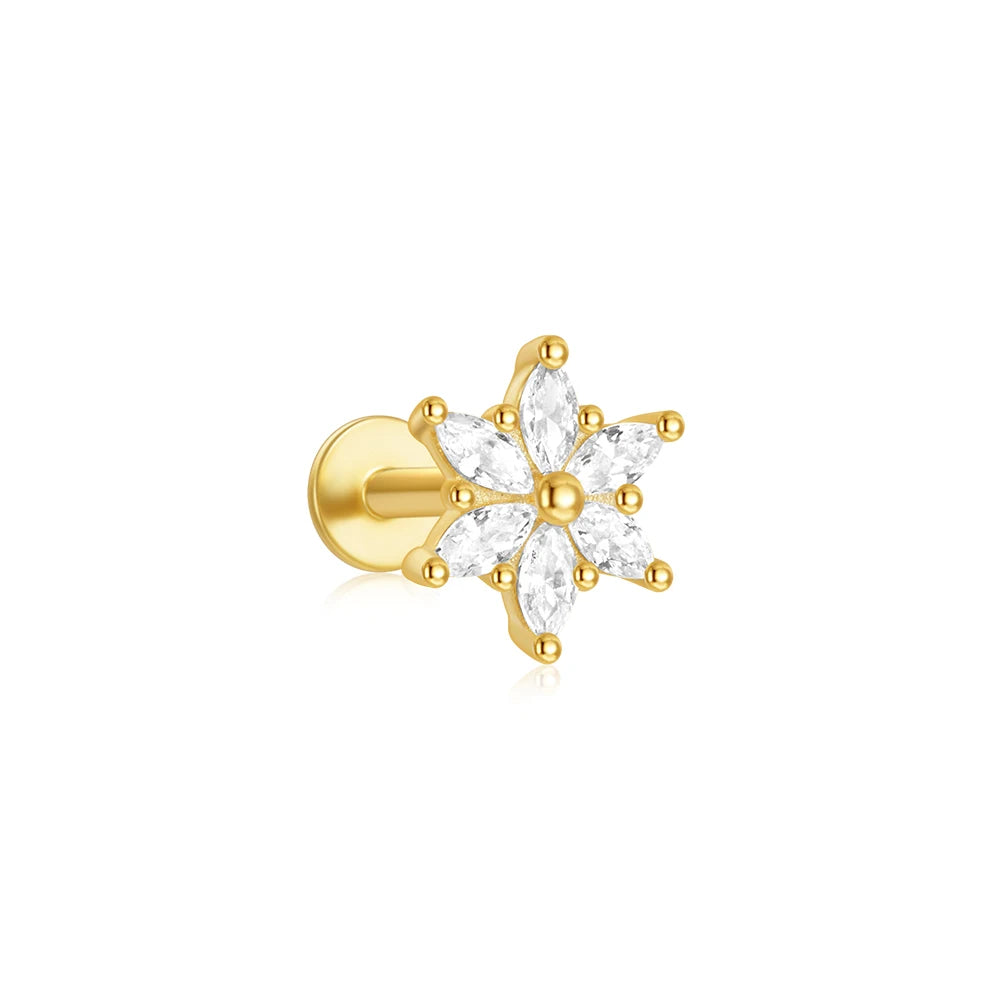 925 Sterling Silver Heart Flat Push-Back Zircon Piercing Stud Earrings