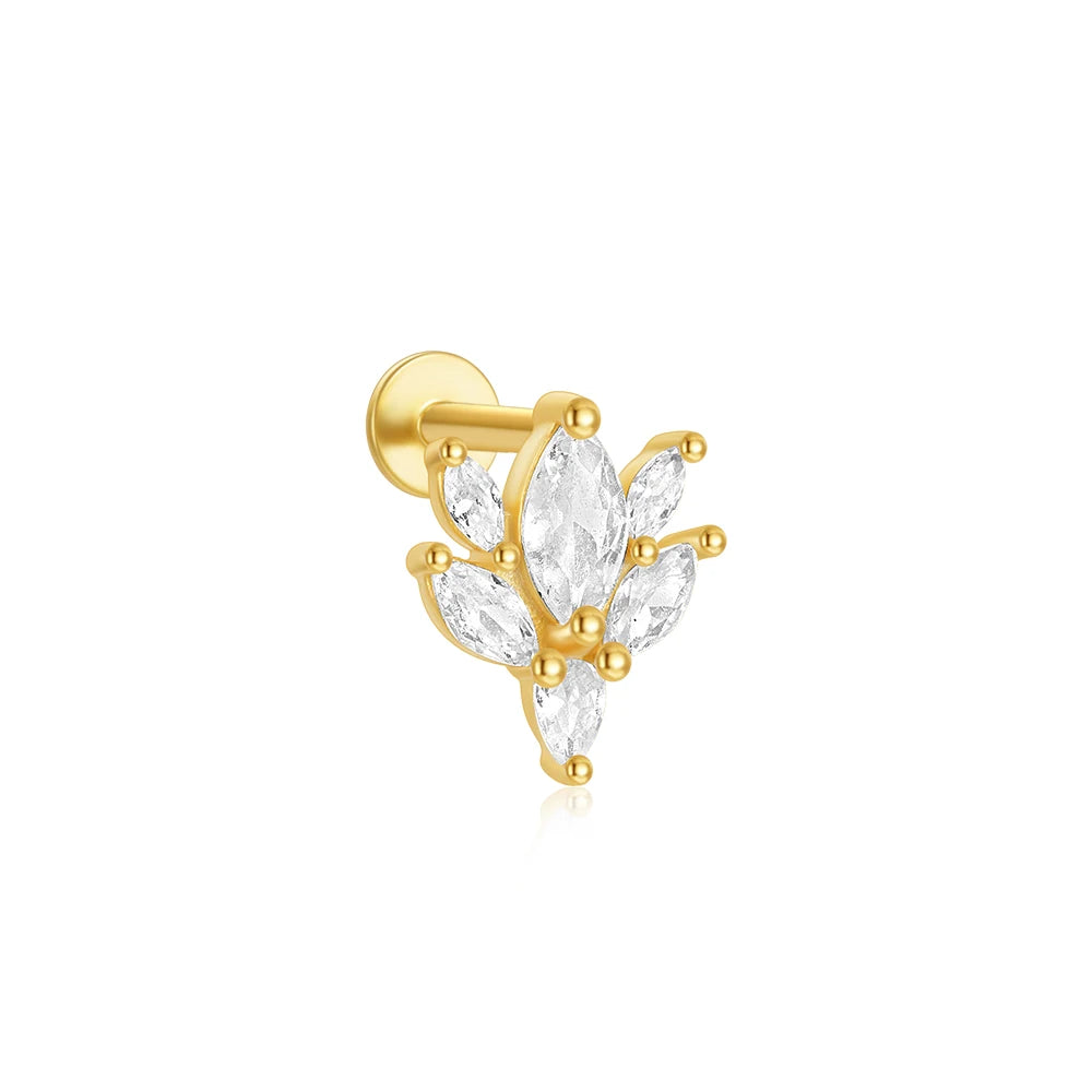 925 Sterling Silver Heart Flat Push-Back Zircon Piercing Stud Earrings