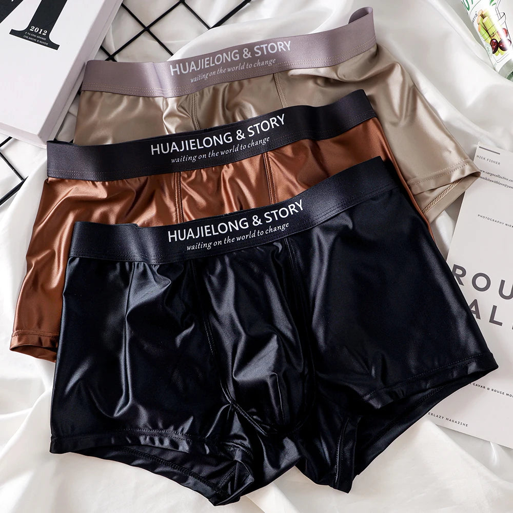 3PCS Satin-like Smooth Cool Solid Boxers
