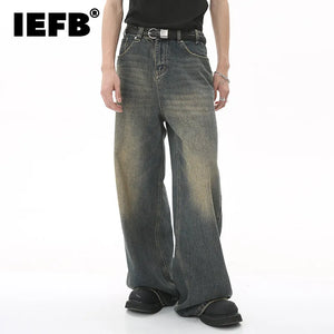 IEFB Washed Wide Leg Denim Pants