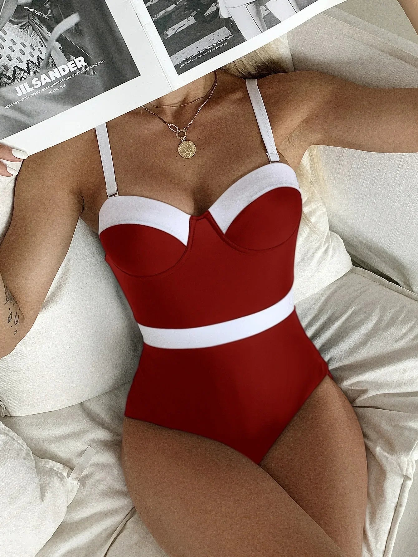 One Piece Color Block Swimming Suit