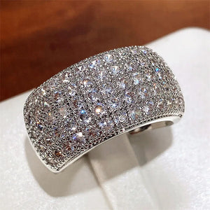 Exquisite 925 Sterling Silver Super Shiny Half Circle Zircon Finger Ring