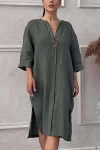 Loose V-neck Two Side Slit Pullover Dress