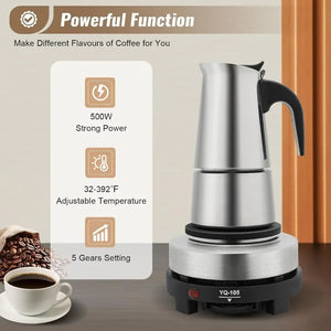 Stovetop 4 Cup Stainless Steel Moka Pot Espresso Coffee Maker