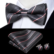 Solid Silk Bow Tie Hanky Cuff Links Set