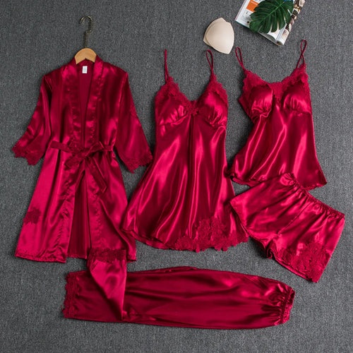 6PC Satin Sleep Pajamas Gown Set