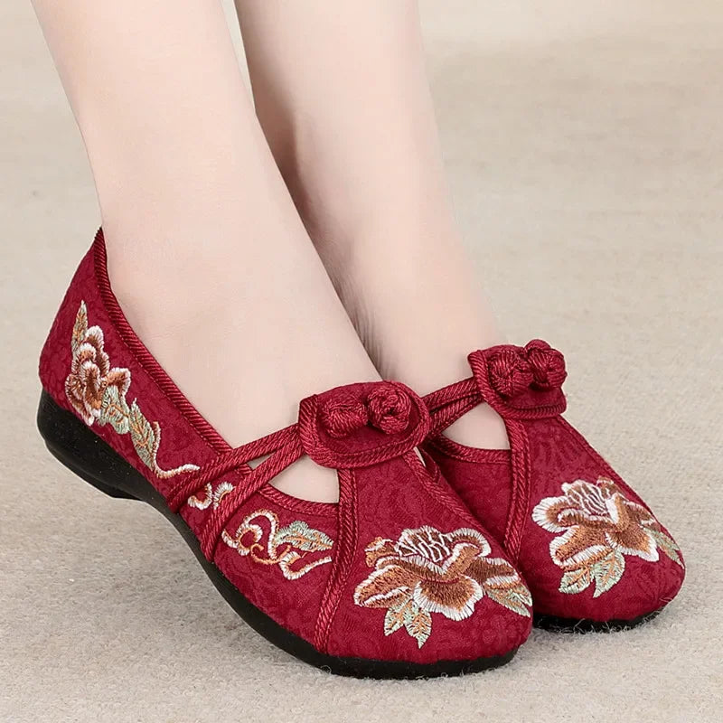 Retro Embroidered Anti-Skid Ballet Shoes