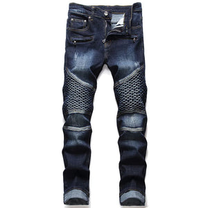 Casual Coated Straight Pleated Jeans