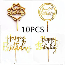 10Pcs Rose Gold Happy Birthday Cake Topper